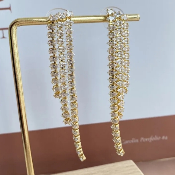 Zircon Golden toned Tassel Earrings - Picture 5 of 8